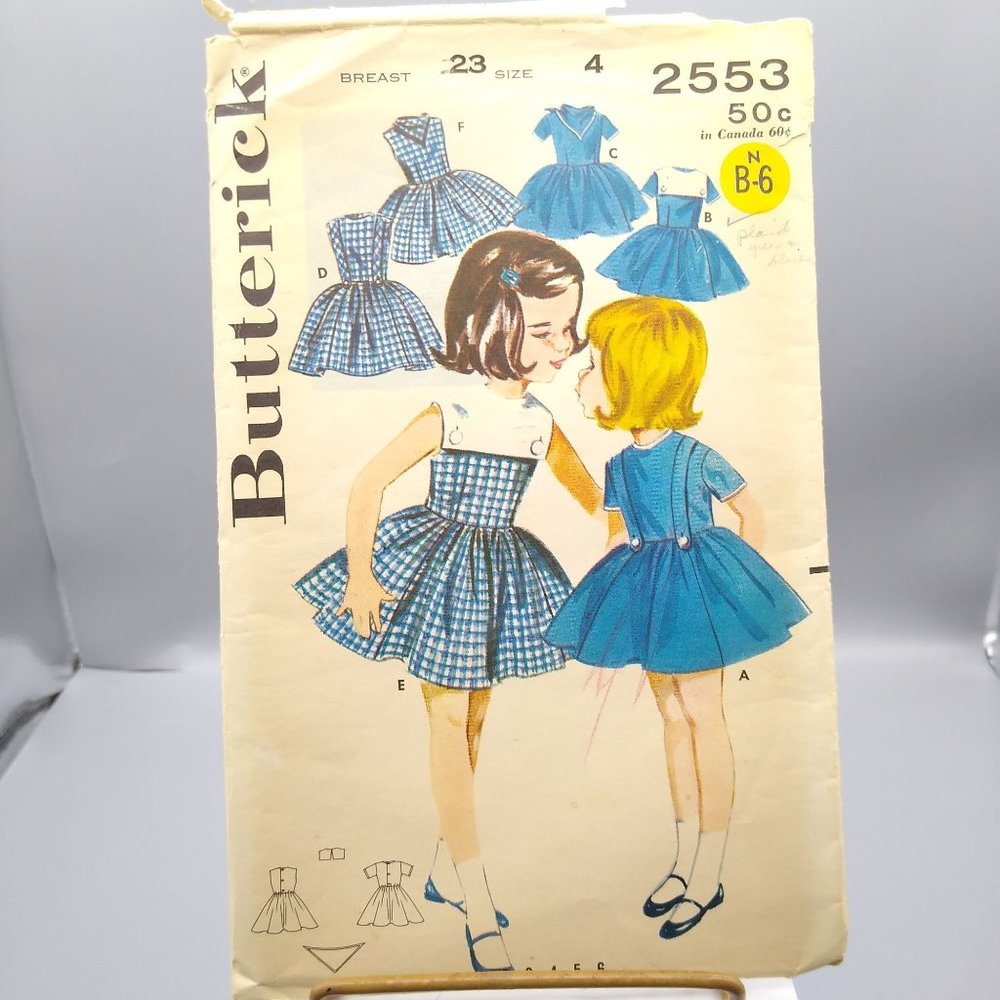 Vintage Sewing PATTERN Butterick 2553, Girls 1963 Variety Dress, Child Size 4